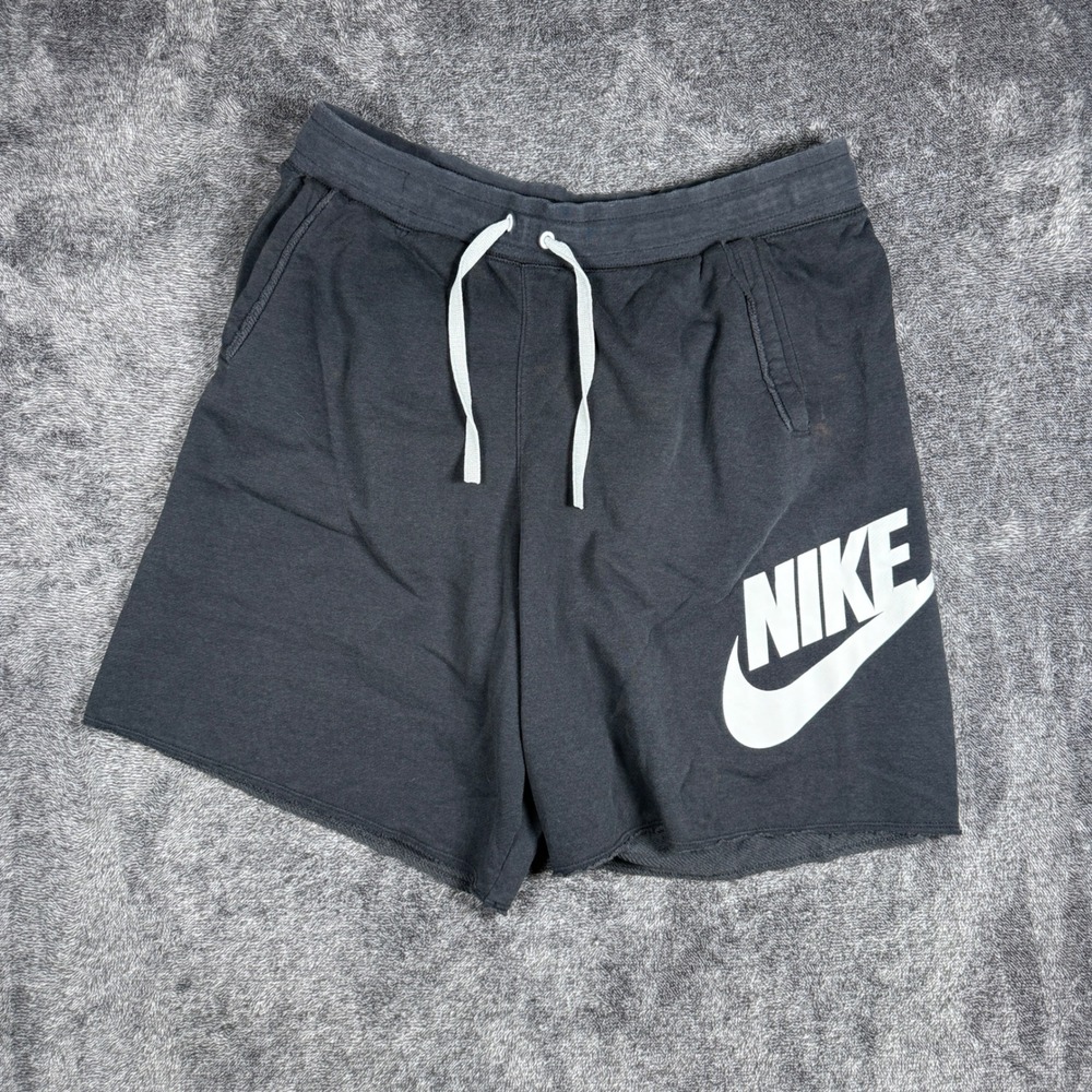 Nike Sportswear Mens Large French Terry Shorts Gray Futura Logo Raw Hem AR2375